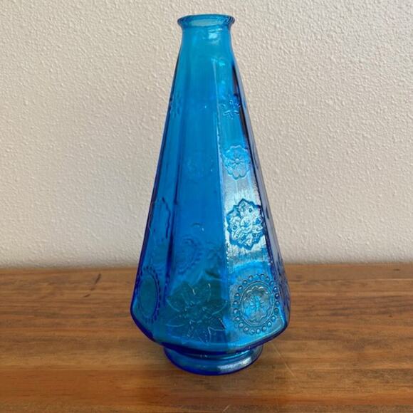 Vintage Wheaton Bottle Blue Glass Christmas Tree Bottle 9 1/2" tall - Picture 1 of 8